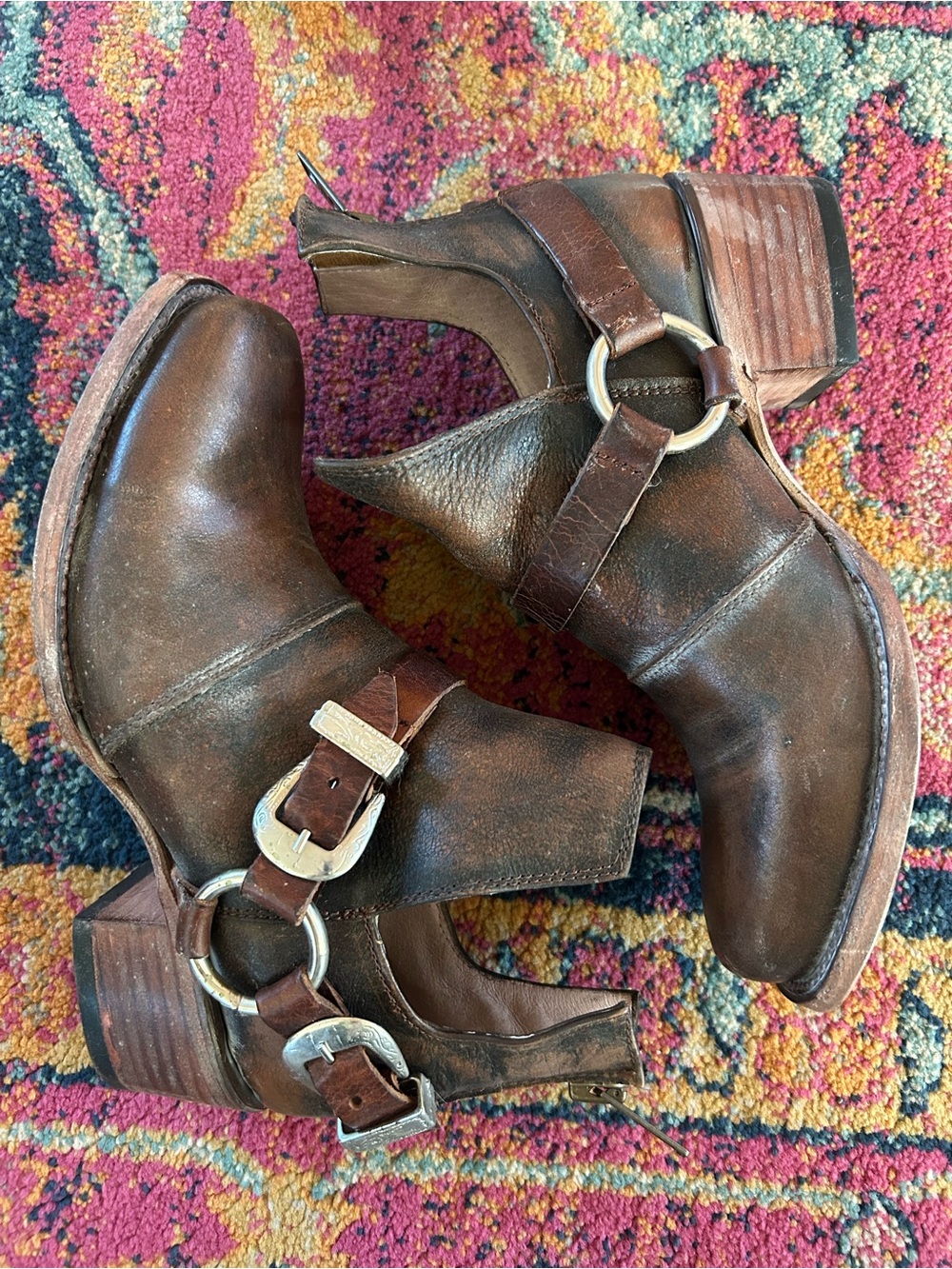 Freebird by Steven | Women's Brown Leather Truce Back Zip Harness Ankle Boots 8 - Picture 8 of 16